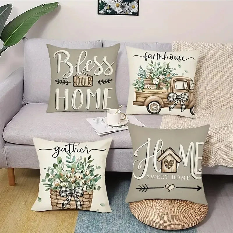 housse coussin carré imprimé floral beige rustique 45cm 45cm washable decorative sofa car