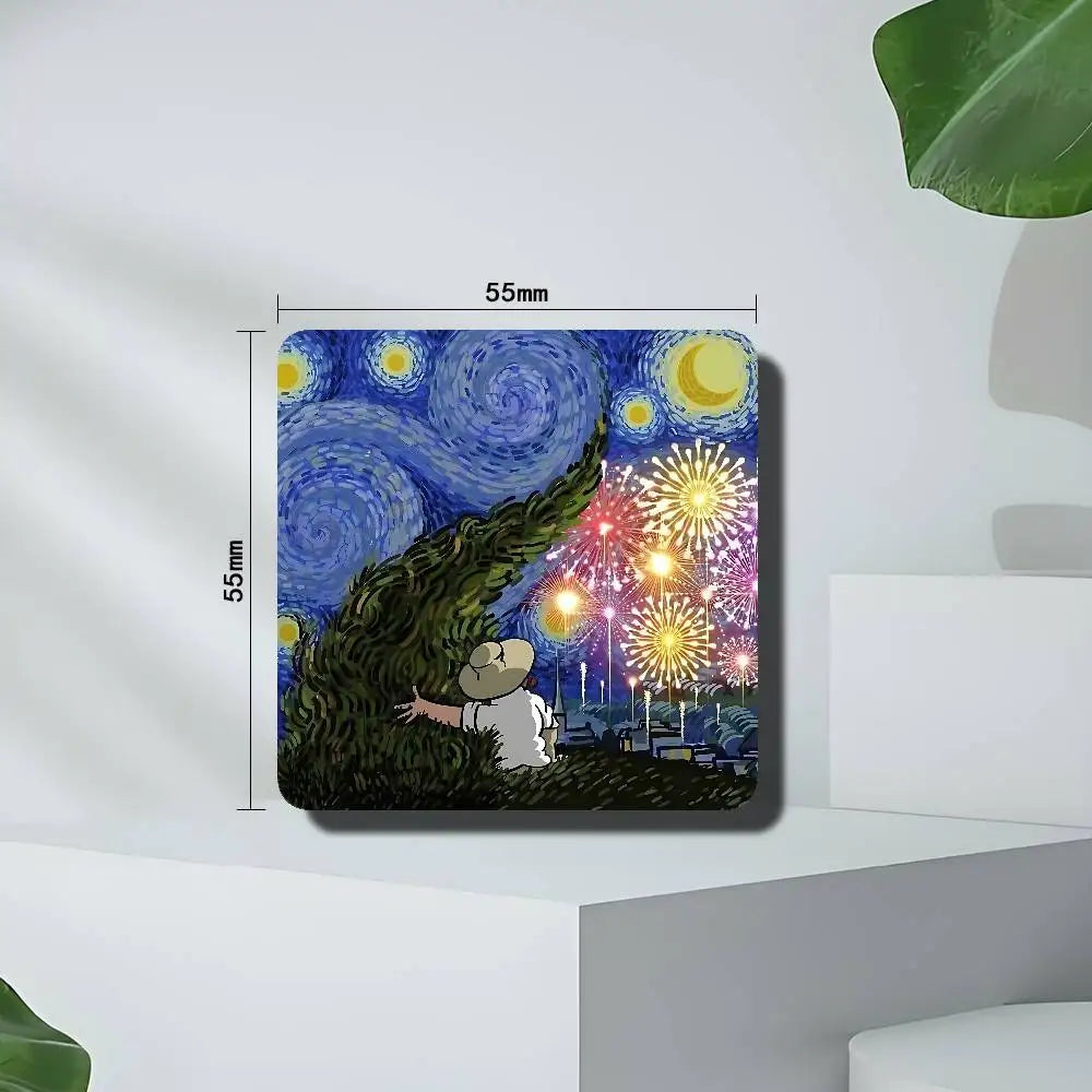 aimants magnétiques van gogh starry sky dessin animé vert marron bleu blanc noir art