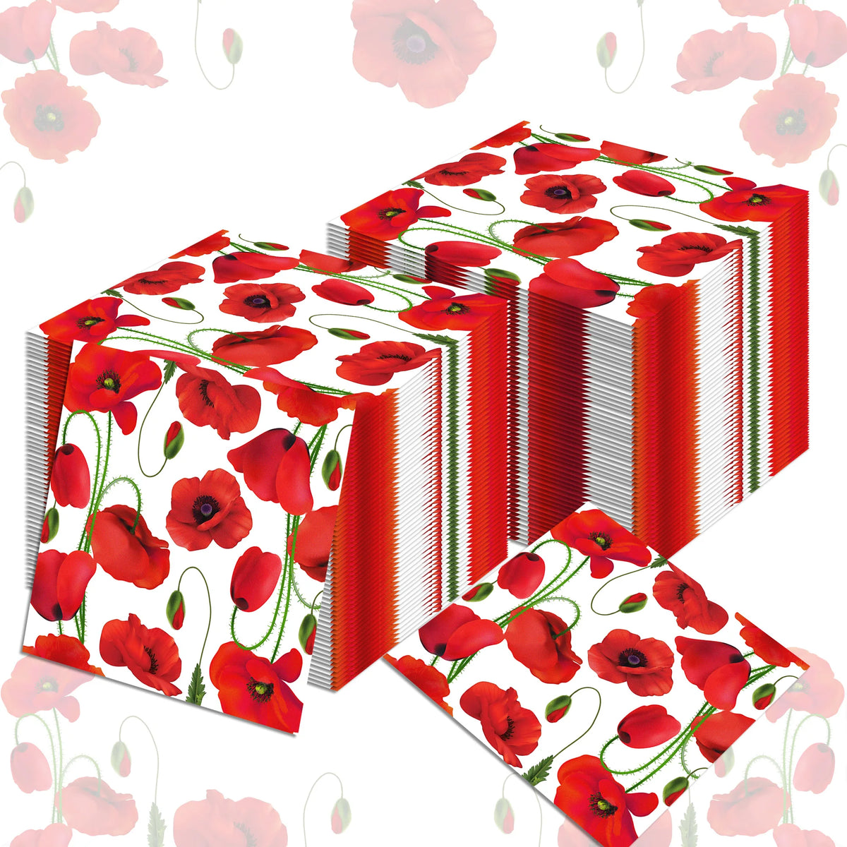 serviettes papier pliables motifs pavots rouges mariage anniversaire festives pack 20 pièces