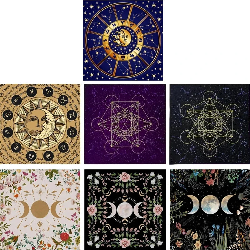 tapis d'autel astrologique décoratif motif lunaire géométrique divination rituel spirituel maison