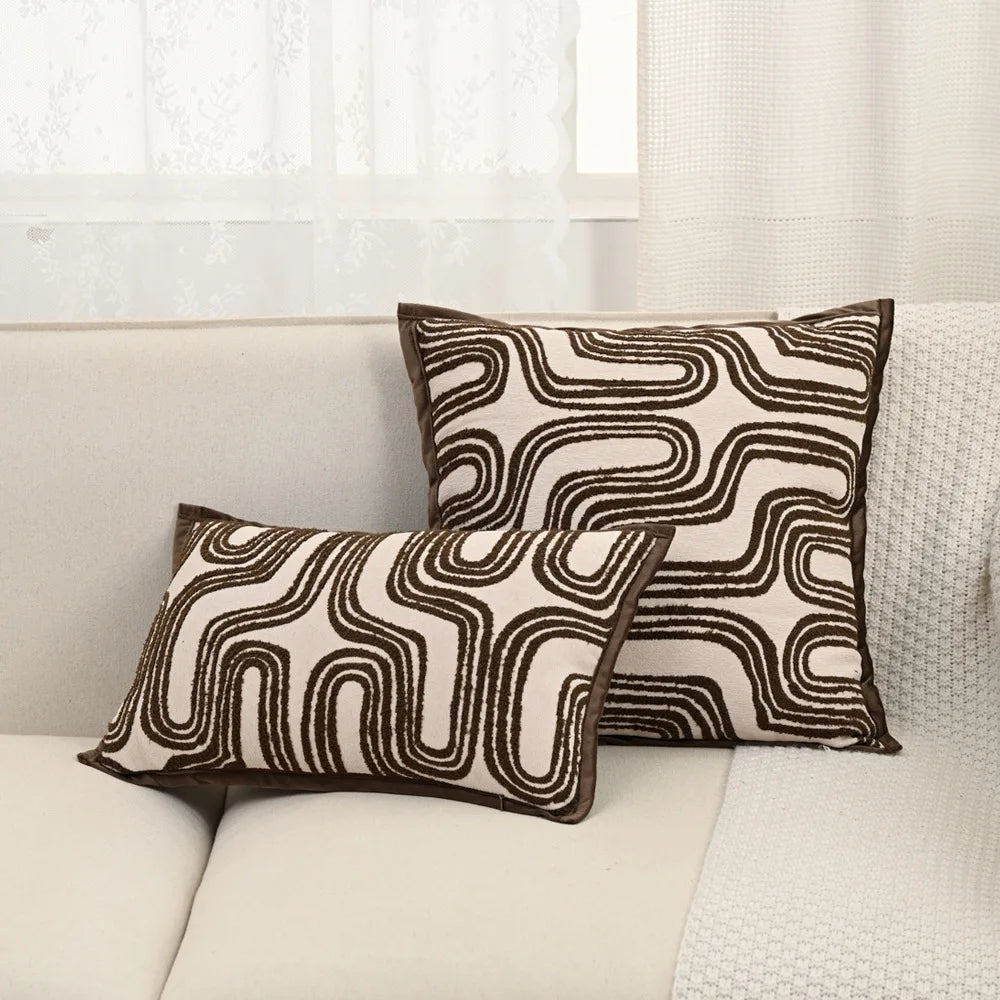 taies d'oreiller polyester jacquard motifs ondulés couleurs neutres moderne ornementales 45x45cm douces