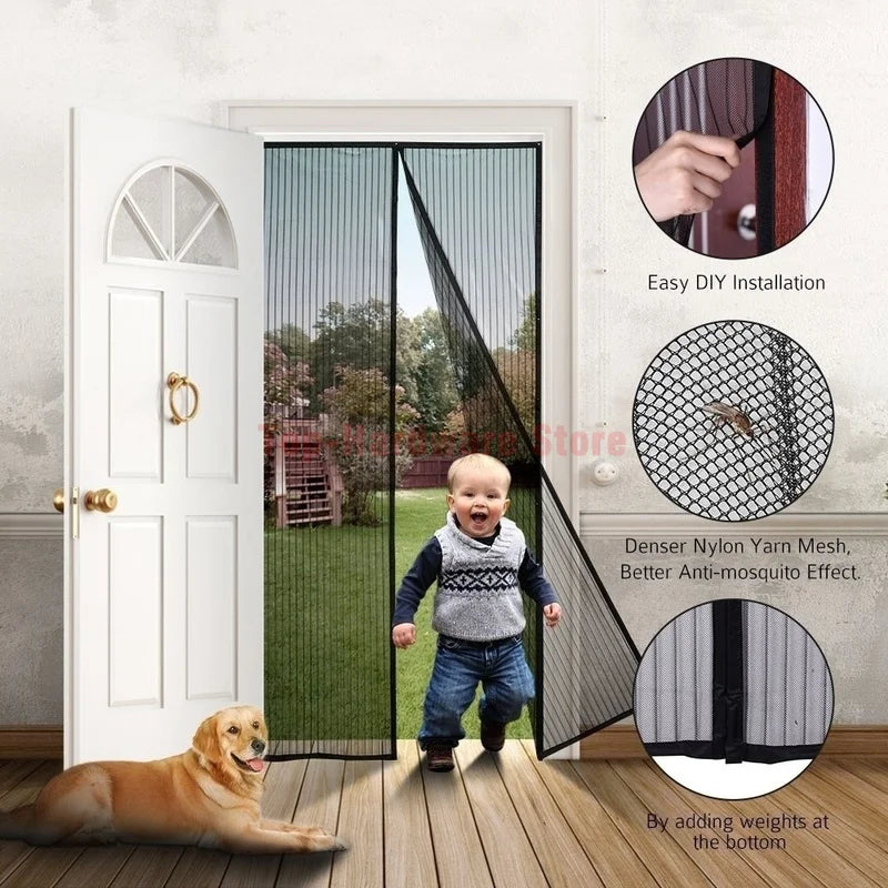 rideau porte magnétique anti insectes noir maille fine moderne aimants velcro