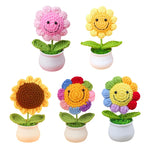 fleurs crochet jaune rose multicolore pot plastique feuilles vertes decoration maison creative enfantine