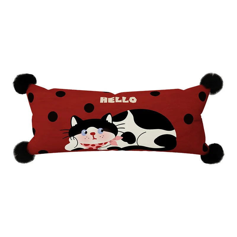 coussin housse chat noir foulard imprimé polyster rectangle décoration cartoon