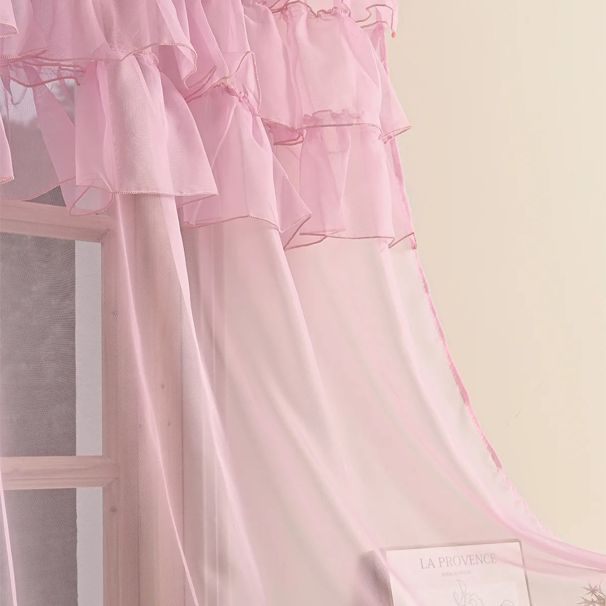 rideau rose clair tulle pompons transparent classique 100cm 130cm 250cm 132cm 140cm 213cm 260cm