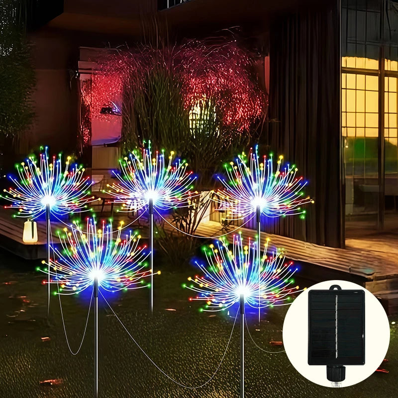 lumières solaires extérieures multicolores feux d'artifice moderne fixées tiges métalliques modes éclairage IP65 LED