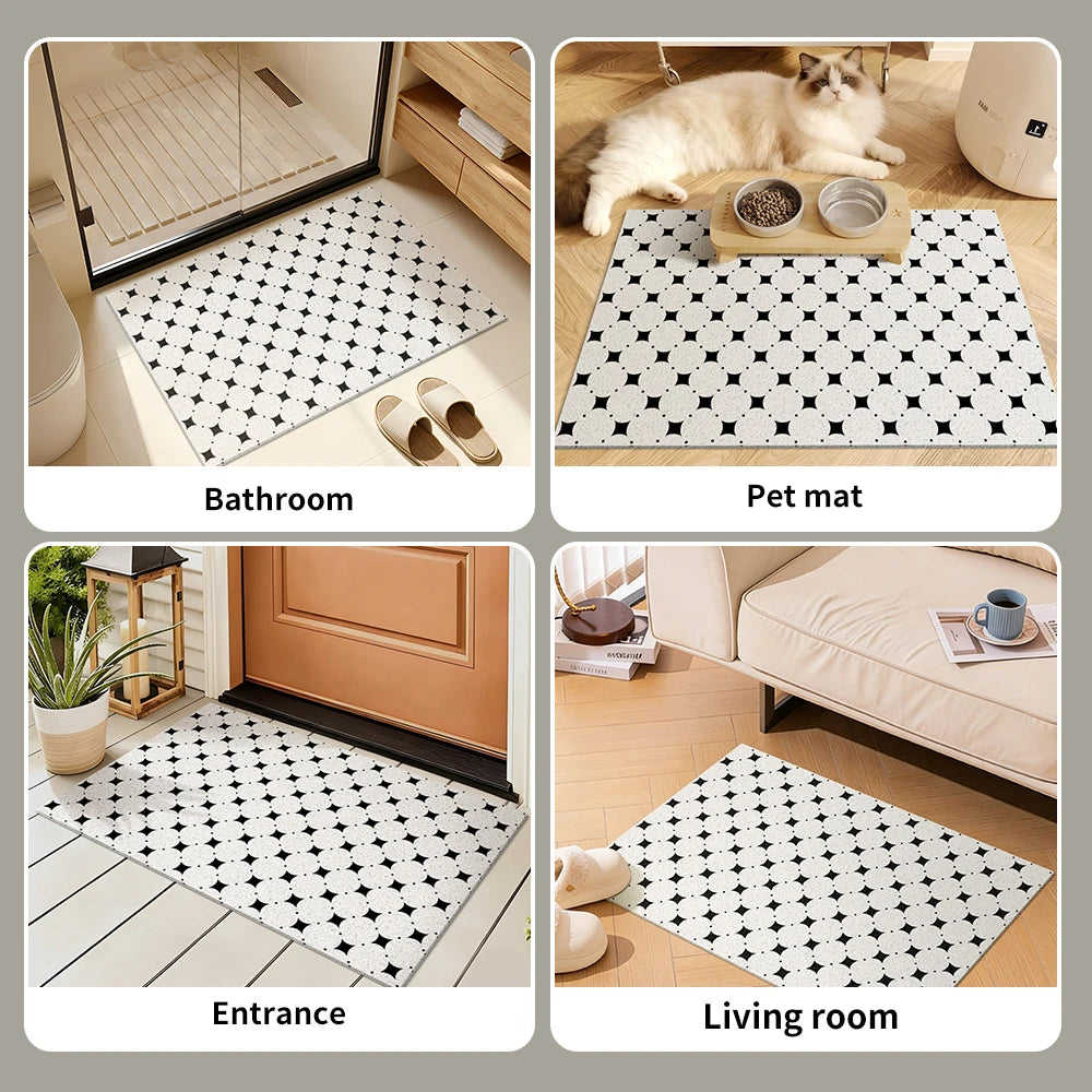 tapis d'entrée extérieur pvc noir blanc motif géométrique moderne antidérapant couloir porte