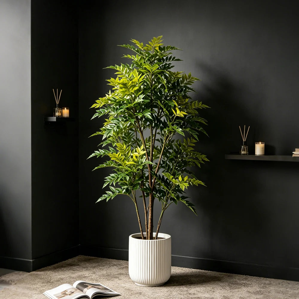 plante artificielle arbuste feuilles vertes pot blancintérieur décoration vert ornement plastiqueextérieur nature