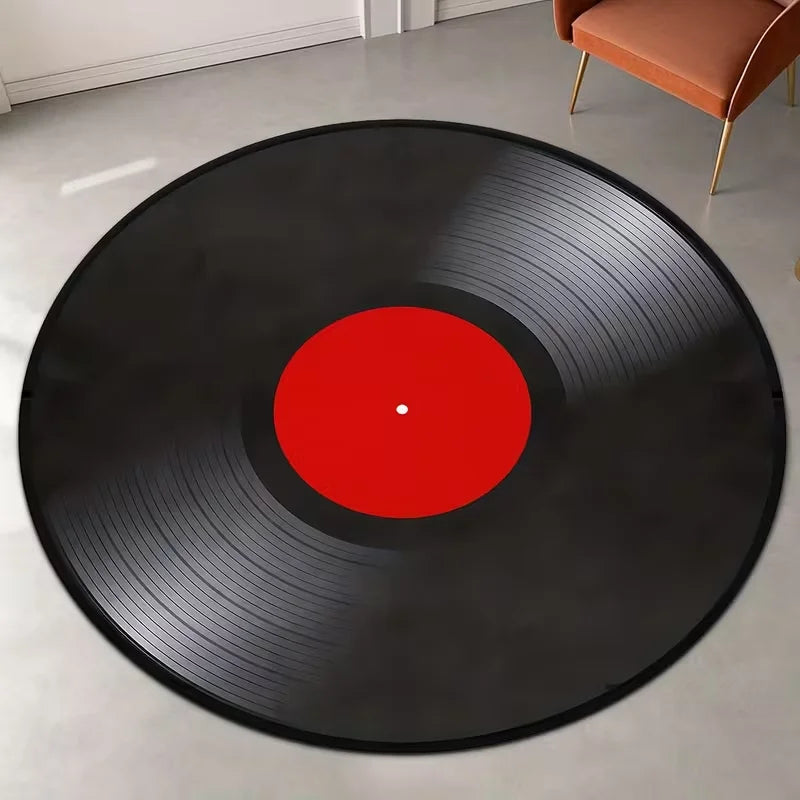 tapis rond moderne vinyle noir rouge motif floral papillon anti dérapantintérieurextérieur