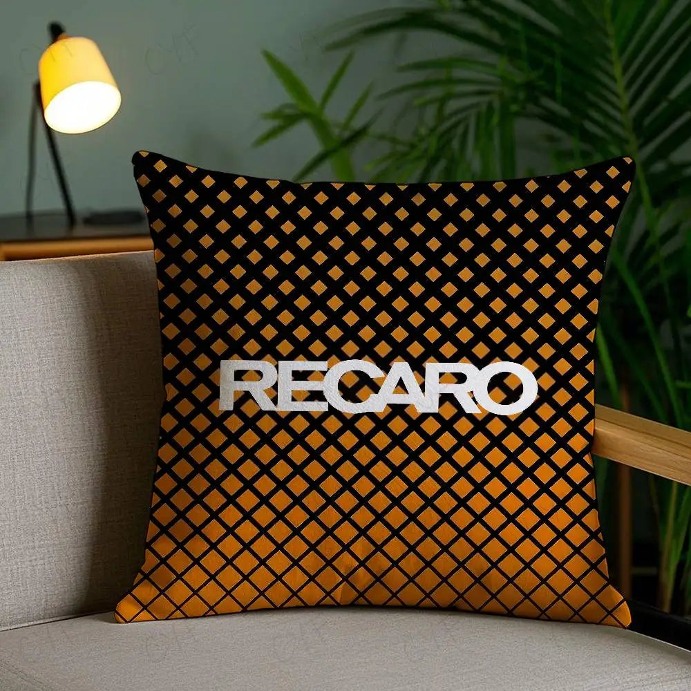 housse coussin moderne noir orange motif géométrique carré décoratif salon chambre lit maison