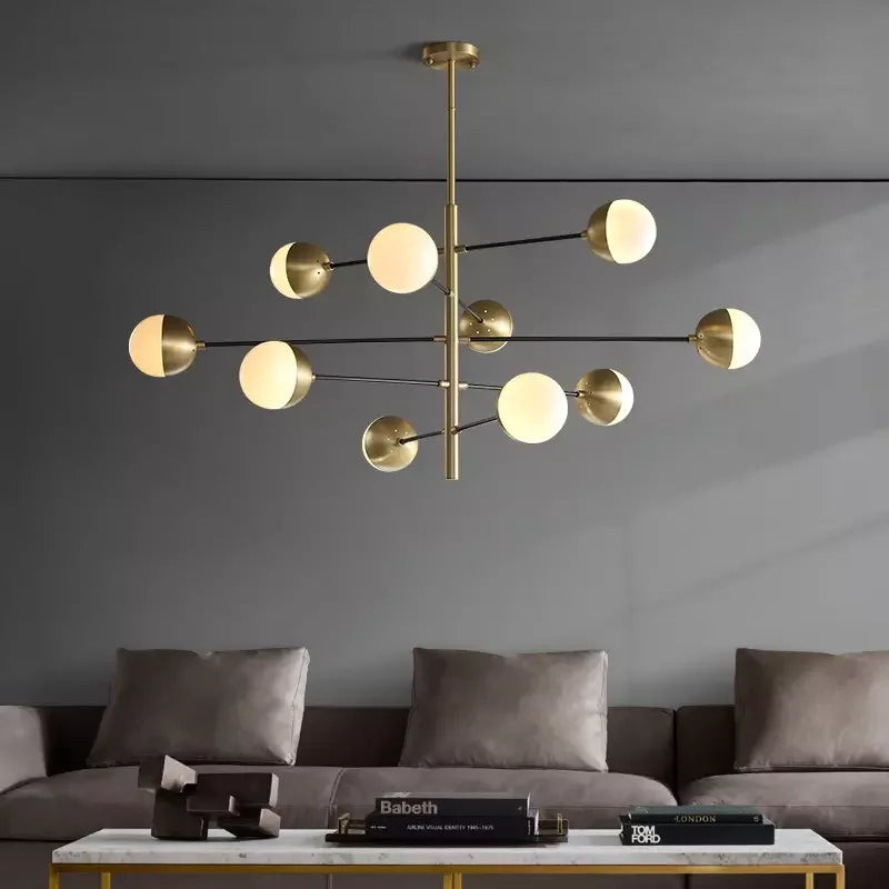 suspension lumineuse moderne sphères translucides or blanc scandinave led 10 têtes 12 têtes