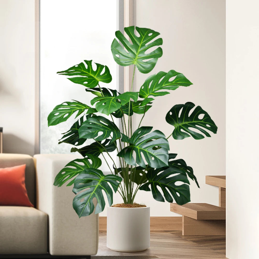 Plantes artificielles monstera feuilles vertes palmier faux feuilles turtle deco maison extérieur