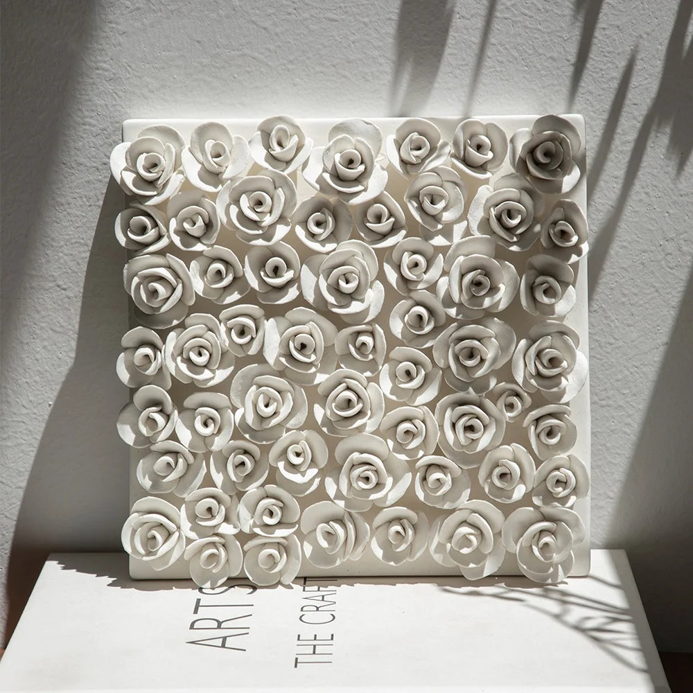 tableau mural roses céramique blanc moderne décoration intérieur élégant contemporain floral chambre salon