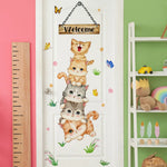 sticker mural dessin animé chatons empilés papillons fleurs welcome multicolore résistant eau chambre enfant