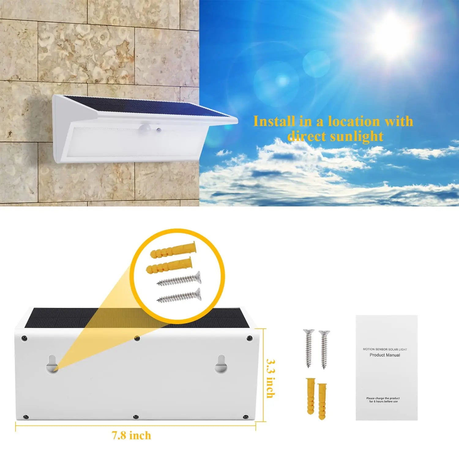 Lampe solaire 3000mAh installation murale