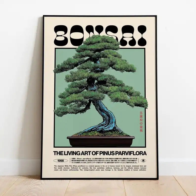 affiche toile bonsaï vert noir illustration artiste décoration murale salon chambre