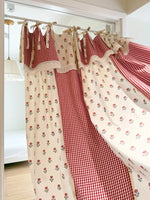 rideau fleurs rouges blancs classique rustique anneaux dentelle maison kitchen vintage