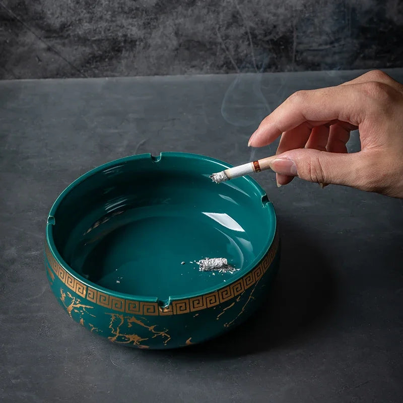 cendrier porcelaine marbré vert doré classique salon maison