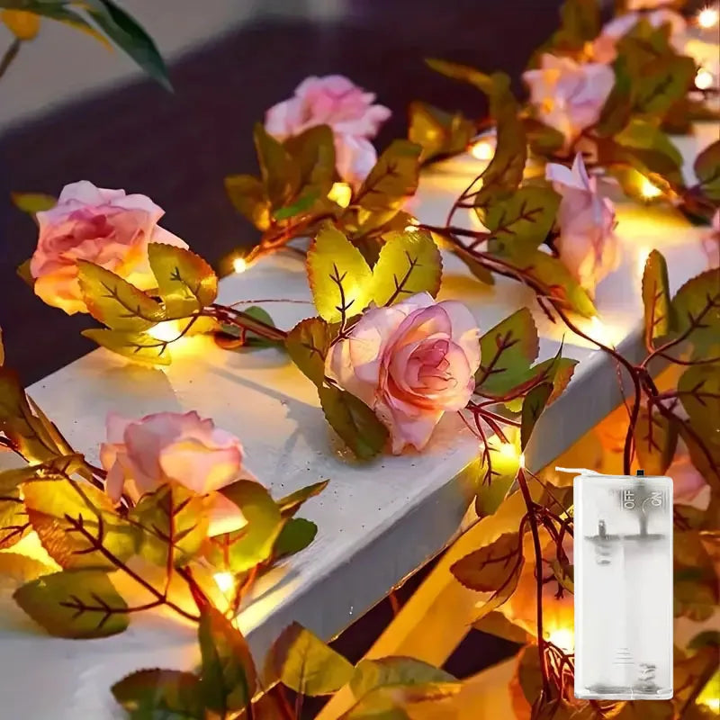 guirlande lumineuse fleurs artificielles rose blanc vert moderne clips solaireextérieurintérieur