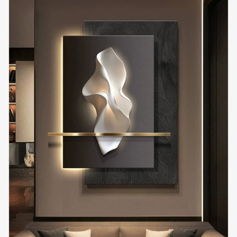 tableau mural abstrait led moderne blanc gris noir contemporain fixé mur dimmable