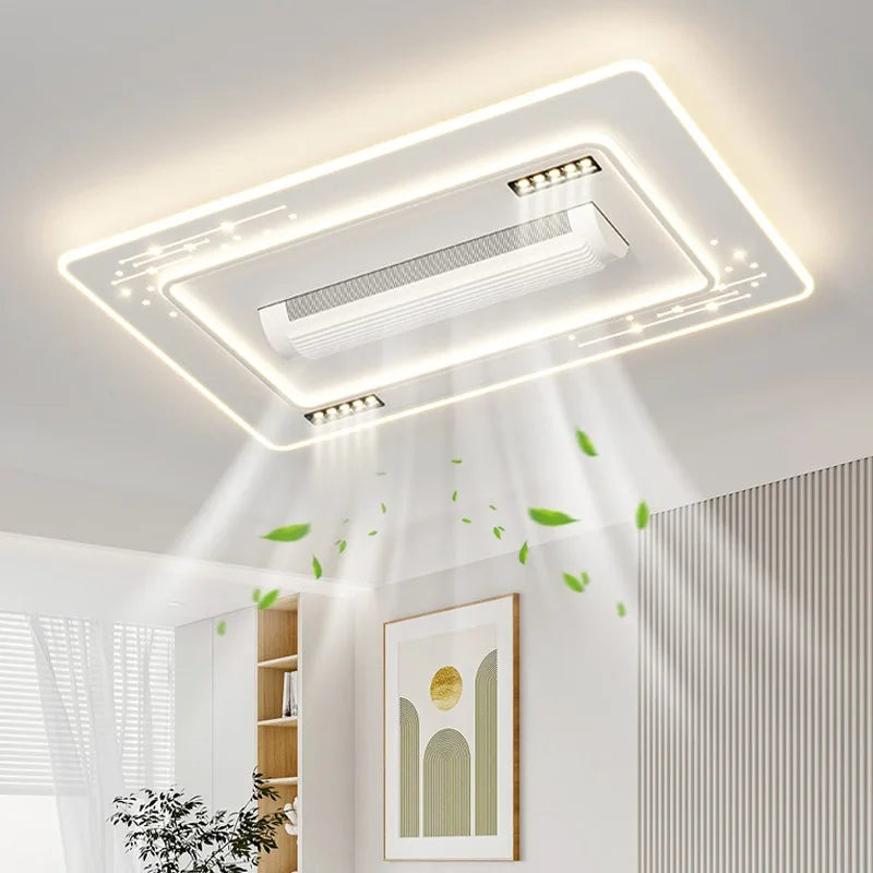 lampe led moderne télécommande ventilateur blanc grille leds chambre salon lumière blanche