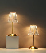lampe table moderne or transparent abat jour rayures cristal recharge tactile chambre coucher led