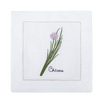serviette cuisine lin blanc brodée motifs plantes aromatiques naturelle table élégante