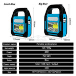lampe portable solaire rechargeable urgence modes lumière camping extérieure bleu led cob