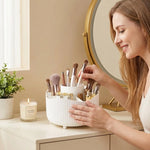 boîte rangement rotative blanc rayures verticales moderne pieds non slip compartiments pinceaux maquillage produits