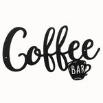plaque décorative murale moderne coffee bar tasse lettrage stylisé métal noir