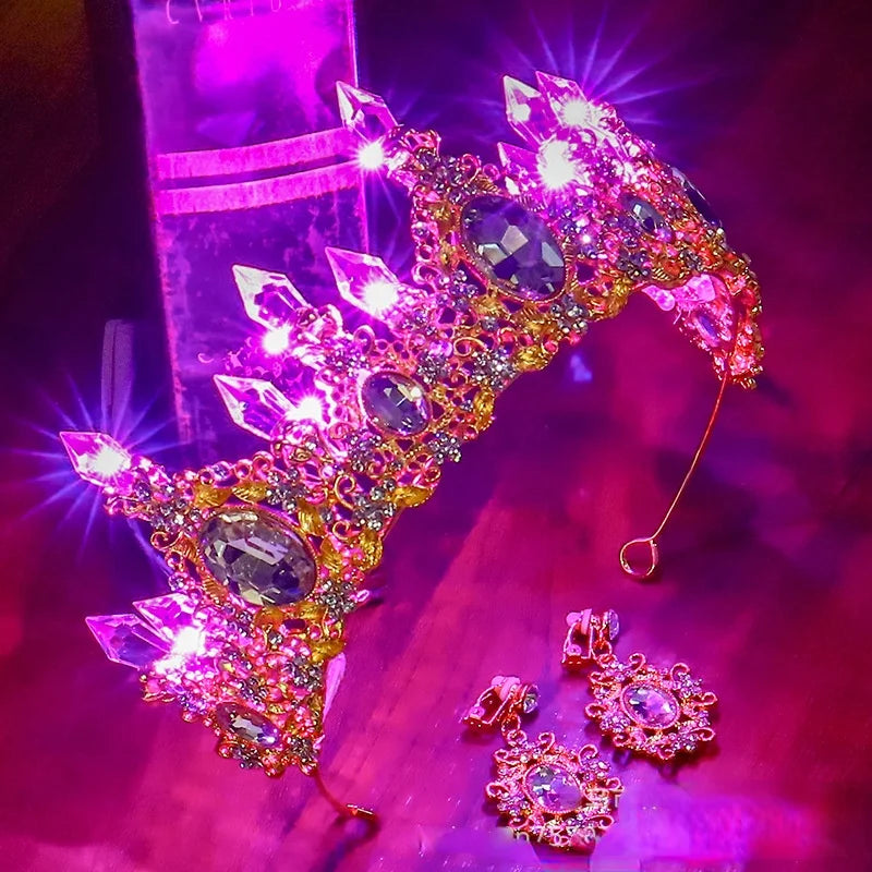 couronne baroque ornements diamants boucles oreilles cristaux multicolores occasion fête mariage anniversaire