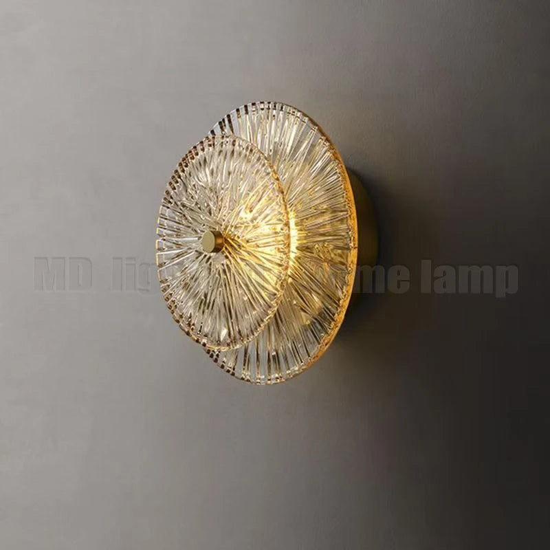 applique murale led ronde verre moderne transparente rayures radiales éclairage quotidien fixée mur nordique