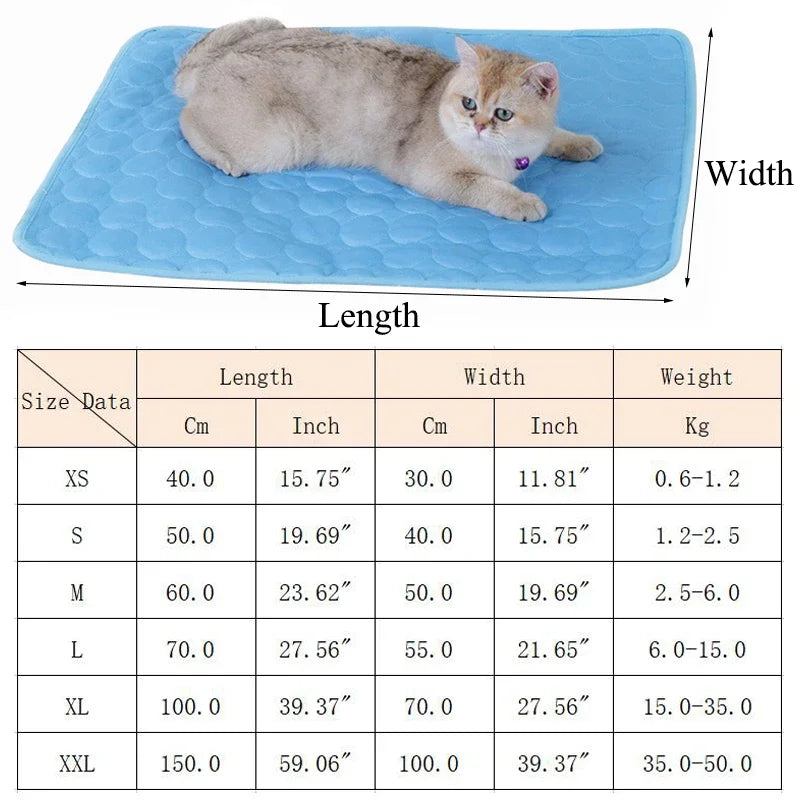tapis rafraîchissant d'été chat chien couverture respirante maille points bleu gris rose