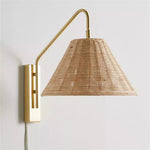 lampe murale moderne tissée rotin beige clair éclairage quotidien fixée mur câble électrique
