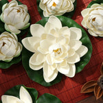 fleur artificielle lotus blanc vert décoration intérieure réaliste feuilles ovales pétales délicats opaques eyelets