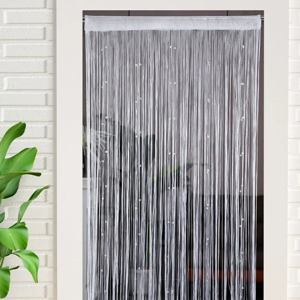 rideau franges transparent deco noel arbres étoiles festif classique polyester blanc