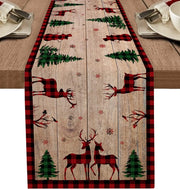 tableau lin flocons rennes arbre noel carreaux rouge vert beige festive rustic