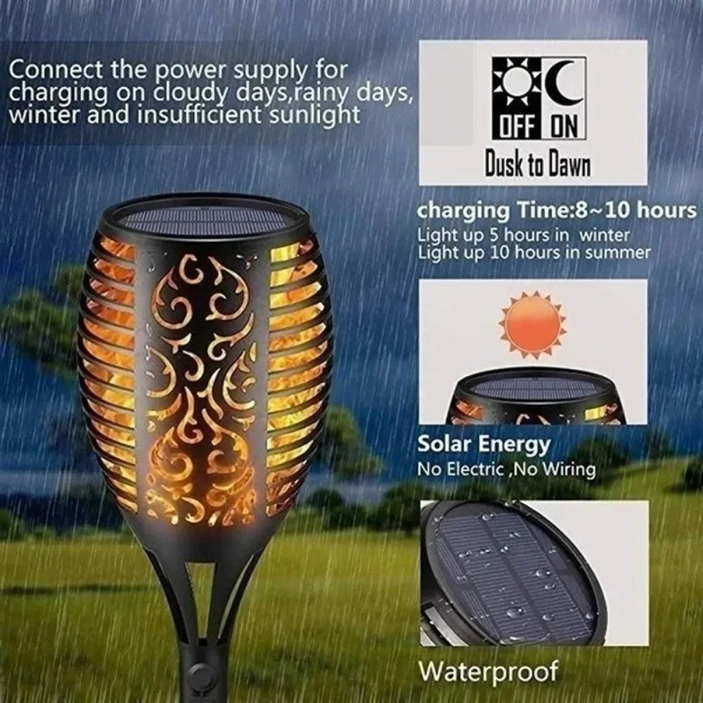 lumière solaire torches flammes noires jardin contemporain décoratif extérieures chemin