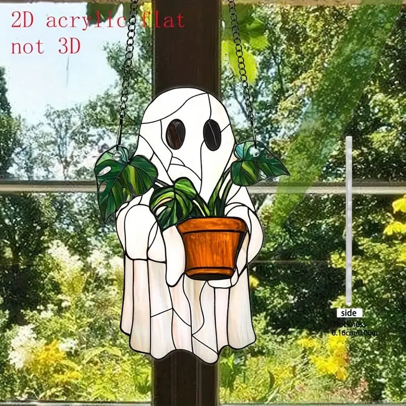 décoration murale fantôme transparent plante chaînes métalliques artisanal blanc vert marron