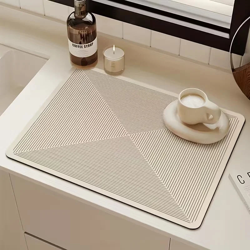 tapis cuisine beige rayures horizontales moderne antidérapant respectueux environnement 20x30cm 30x40cm 40x60cm 50x80cm
