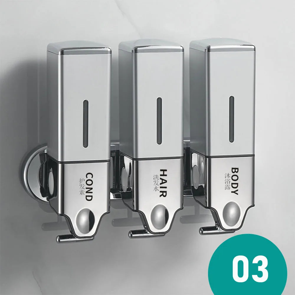 distributeur savon liquide argenté moderne fixations yeillets salle bain chambre