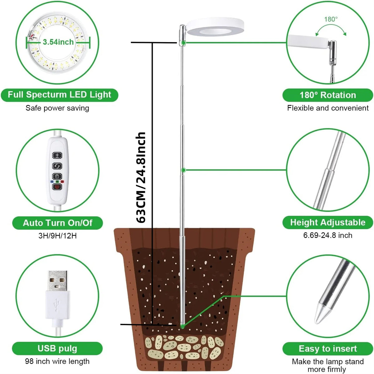 lampe led plante blanc moderne modes luminosité usb 48 diodes