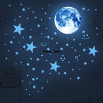 Stickers muraux étoiles lune points bleus verts blancs adhésifs chambre enfant décoration moderne glow