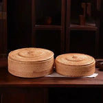 panier rotin tissé main couvercle rangement thé fruit gâteau snack naturel traditionnel artisanal