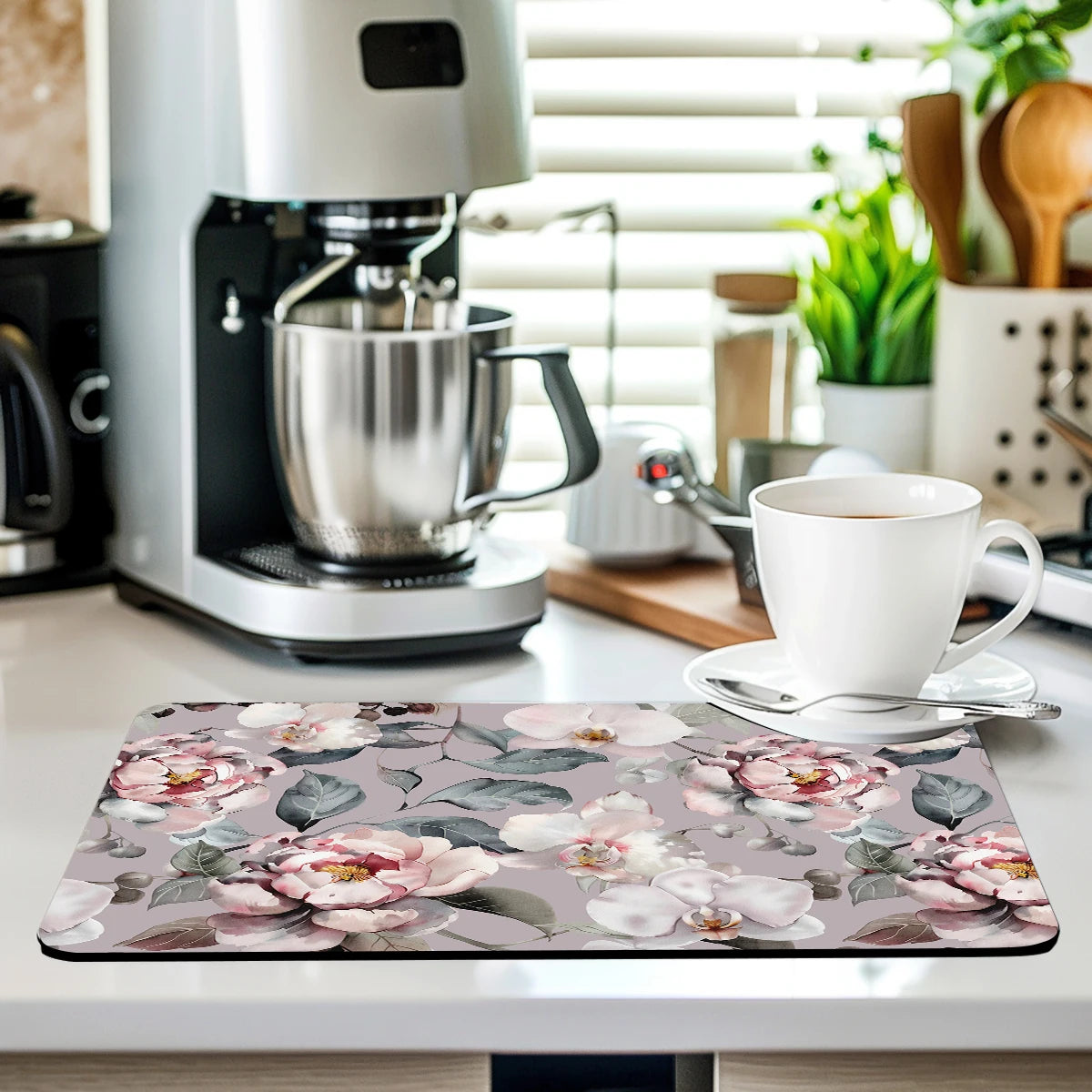 tapis cuisine multicolore fleurs stylisées moderne absorbant polyestère 40x60cmiaux bols