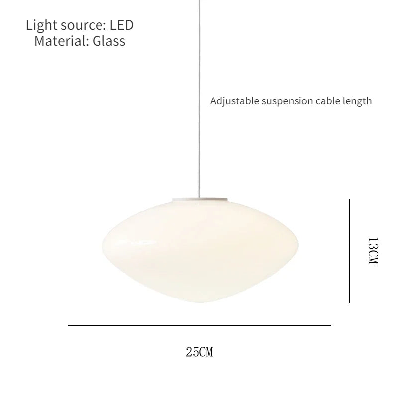 Suspension ovale moderne verre blanc opale salon chambre pendentif led autonomes