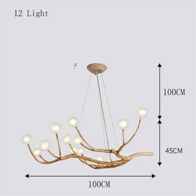 suspension lumineuse moderne branches naturelles sphères translucides marron clair blanc