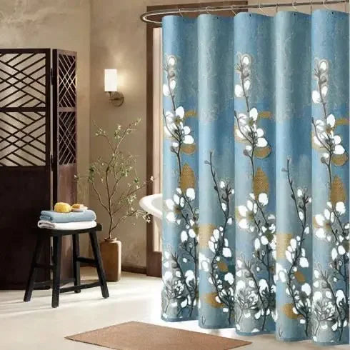 rideau douche fleuri moderne bleu clair métalliques polyester opaque 180cm 200cm