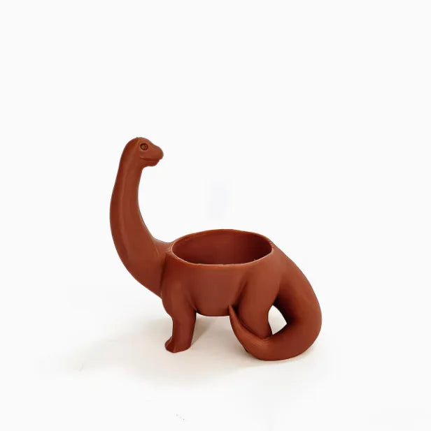 pot plantes forme dinosaure brachiosaure brun terracotta surface lisse aspect mat décoratif ludique menthe