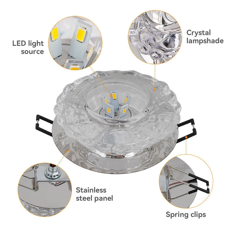 Plafonnier LED Cristal Modern Surface Monté Cuisine Salle Bain Élégant